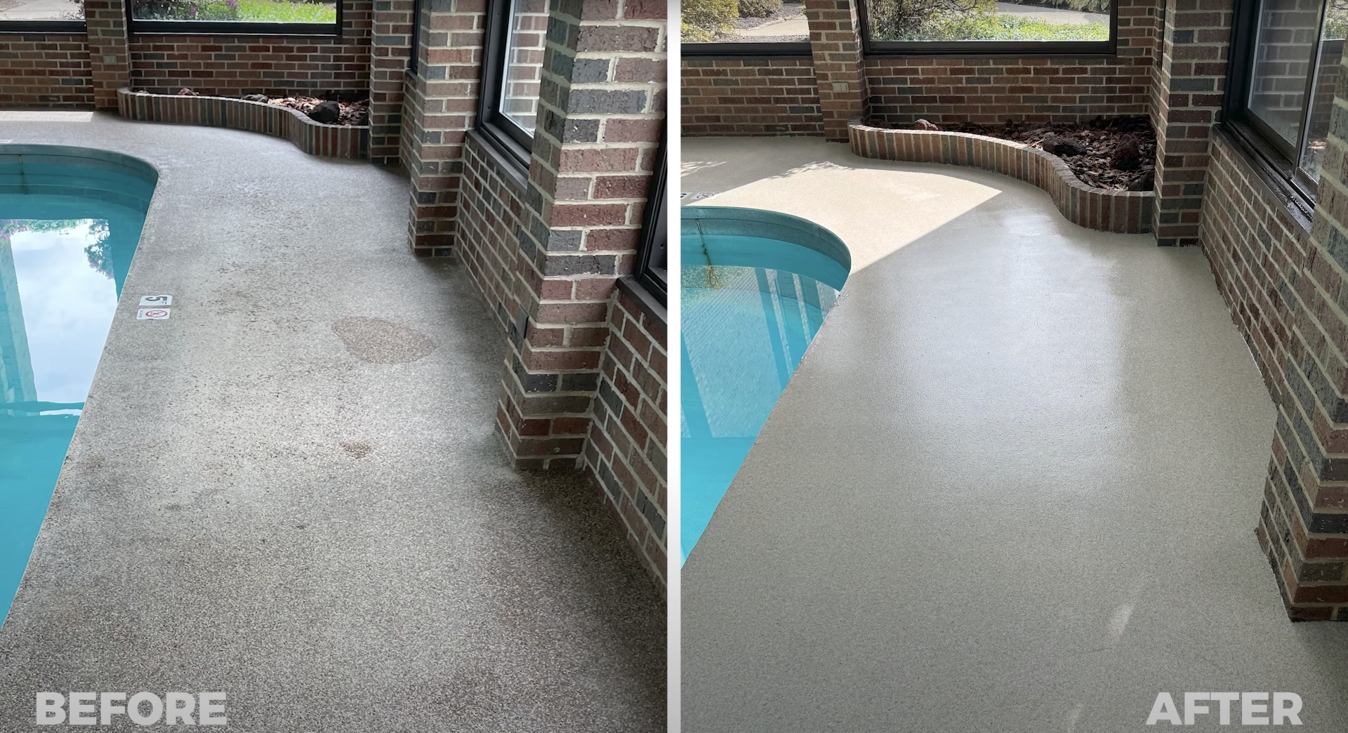 Before and after pool deck concrete resurfacing transformation in Henderson, KY